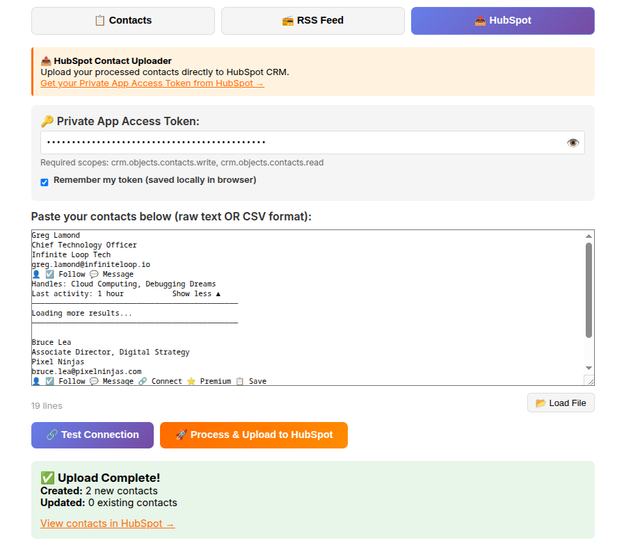 HubSpot upload interface in iScroll