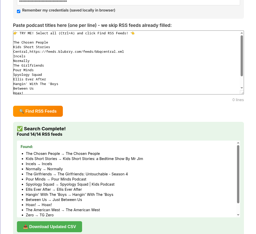RSS Finder with podcast names
